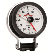 AutoMeter 5780-00406 - GAUGE, TACHOMETER, 3 3/4", 8K RPM, PEDESTAL W/ RED LINE, CHEVY RED BOWTIE, WHITE 5