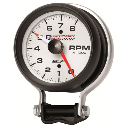 AutoMeter 5780-00406 - GAUGE, TACHOMETER, 3 3/4", 8K RPM, PEDESTAL W/ RED LINE, CHEVY RED BOWTIE, WHITE 7