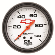 AutoMeter 5821-00406 - GAUGE, OIL PRESSURE, 2 5/8", 100PSI, MECHANICAL, CHEVY RED BOWTIE, WHITE 5