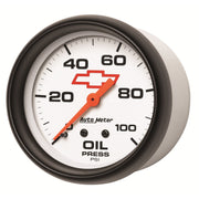 AutoMeter 5821-00406 - GAUGE, OIL PRESSURE, 2 5/8", 100PSI, MECHANICAL, CHEVY RED BOWTIE, WHITE 1
