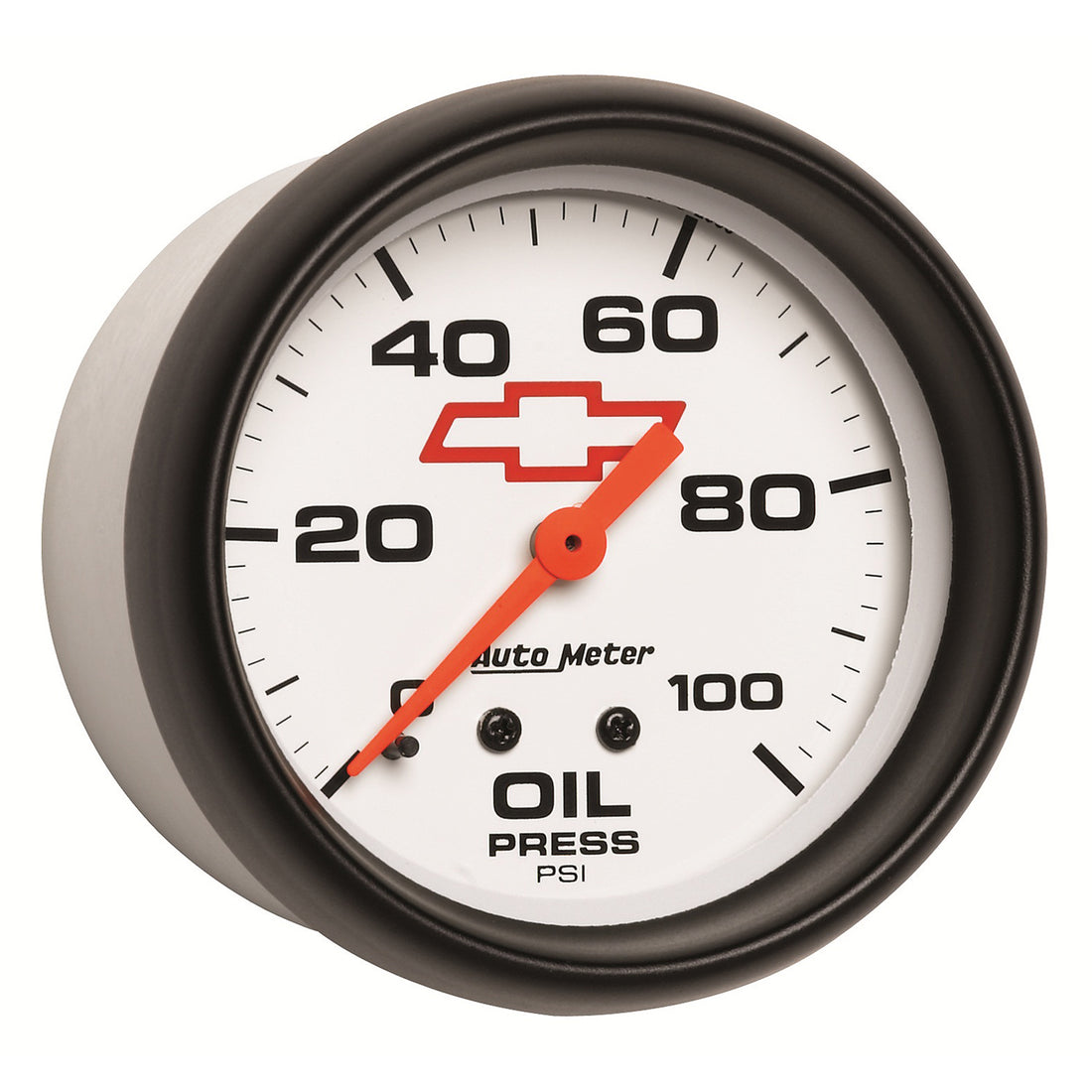 AutoMeter 5821-00406 - GAUGE, OIL PRESSURE, 2 5/8", 100PSI, MECHANICAL, CHEVY RED BOWTIE, WHITE 2
