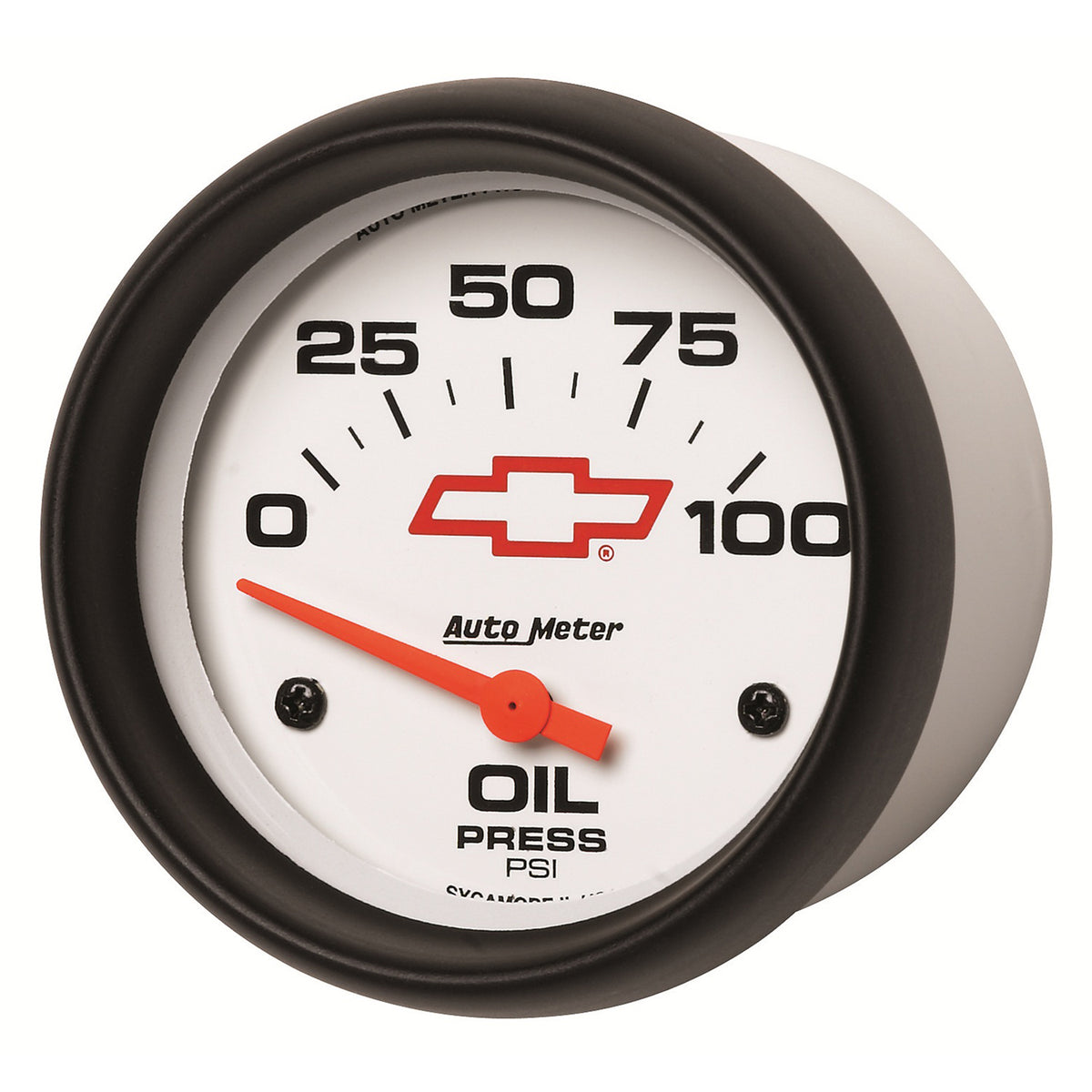 AutoMeter 5827-00406 - GAUGE, OIL PRESSURE, 2 5/8", 100PSI, ELECTRIC, CHEVY RED BOWTIE, WHITE 4