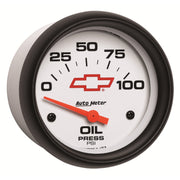 AutoMeter 5827-00406 - GAUGE, OIL PRESSURE, 2 5/8", 100PSI, ELECTRIC, CHEVY RED BOWTIE, WHITE 5