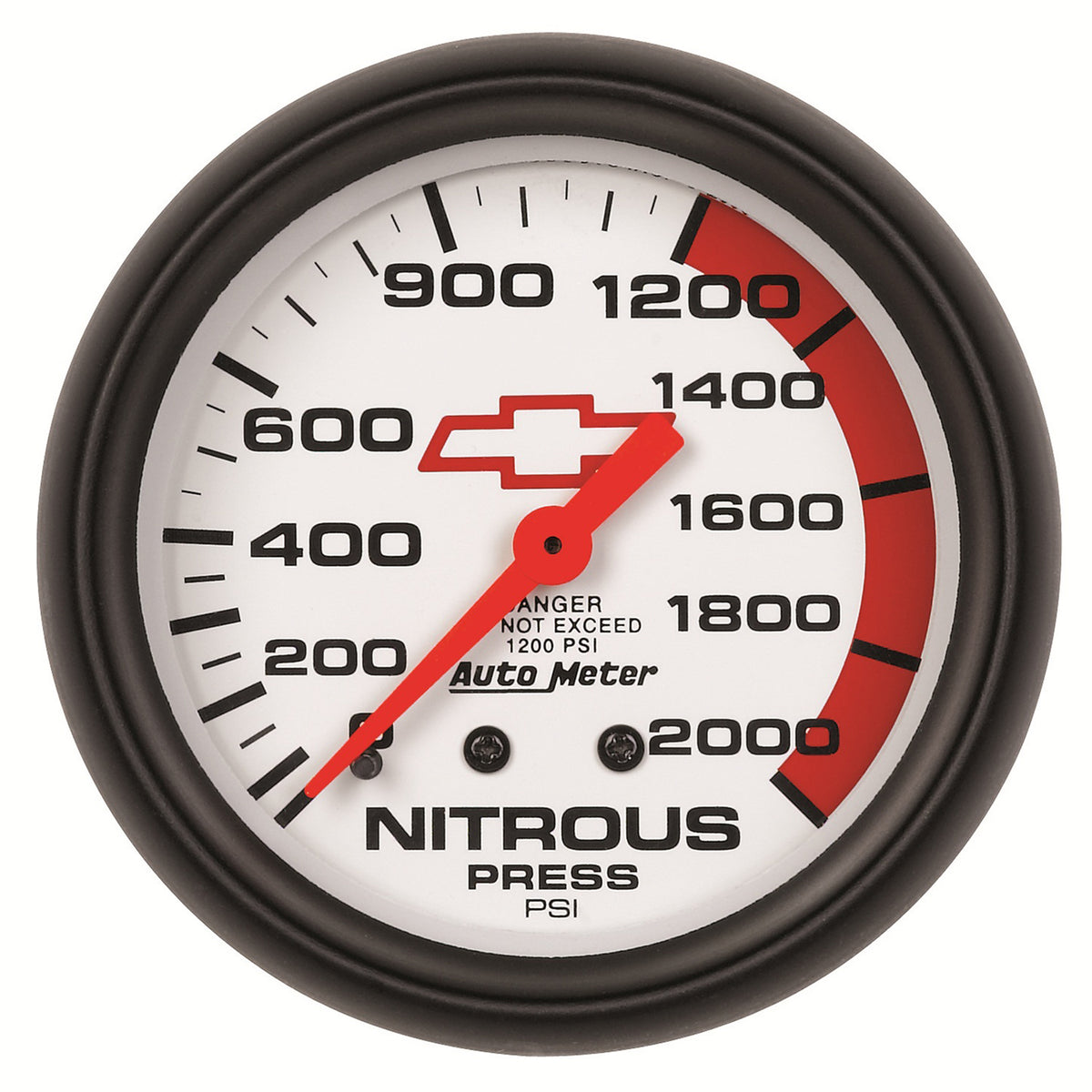 AutoMeter 5828-00406 - GAUGE, NITROUS PRESSURE, 2 5/8", 2000PSI, MECHANICAL, CHEVY RED BOWTIE, WHITE 3