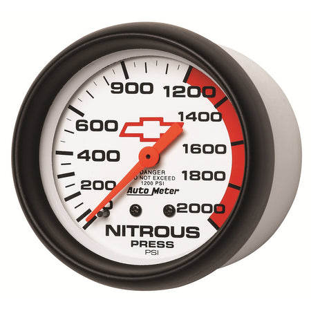 AutoMeter 5828-00406 - GAUGE, NITROUS PRESSURE, 2 5/8", 2000PSI, MECHANICAL, CHEVY RED BOWTIE, WHITE 4