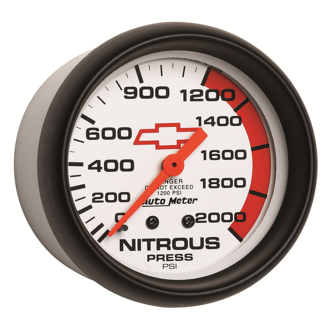 AutoMeter 5828-00406 - GAUGE, NITROUS PRESSURE, 2 5/8", 2000PSI, MECHANICAL, CHEVY RED BOWTIE, WHITE 5