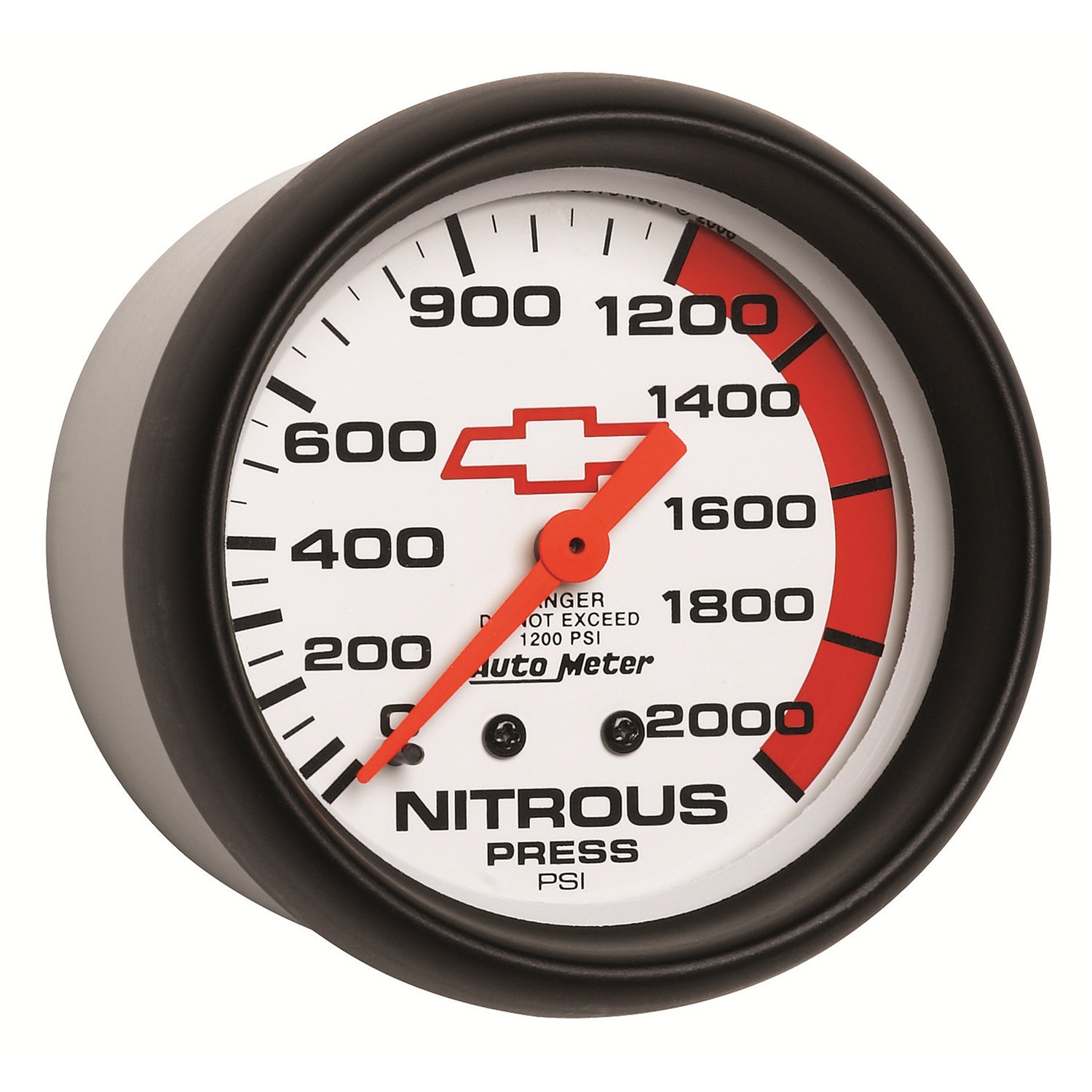 AutoMeter 5828-00406 - GAUGE, NITROUS PRESSURE, 2 5/8", 2000PSI, MECHANICAL, CHEVY RED BOWTIE, WHITE 5
