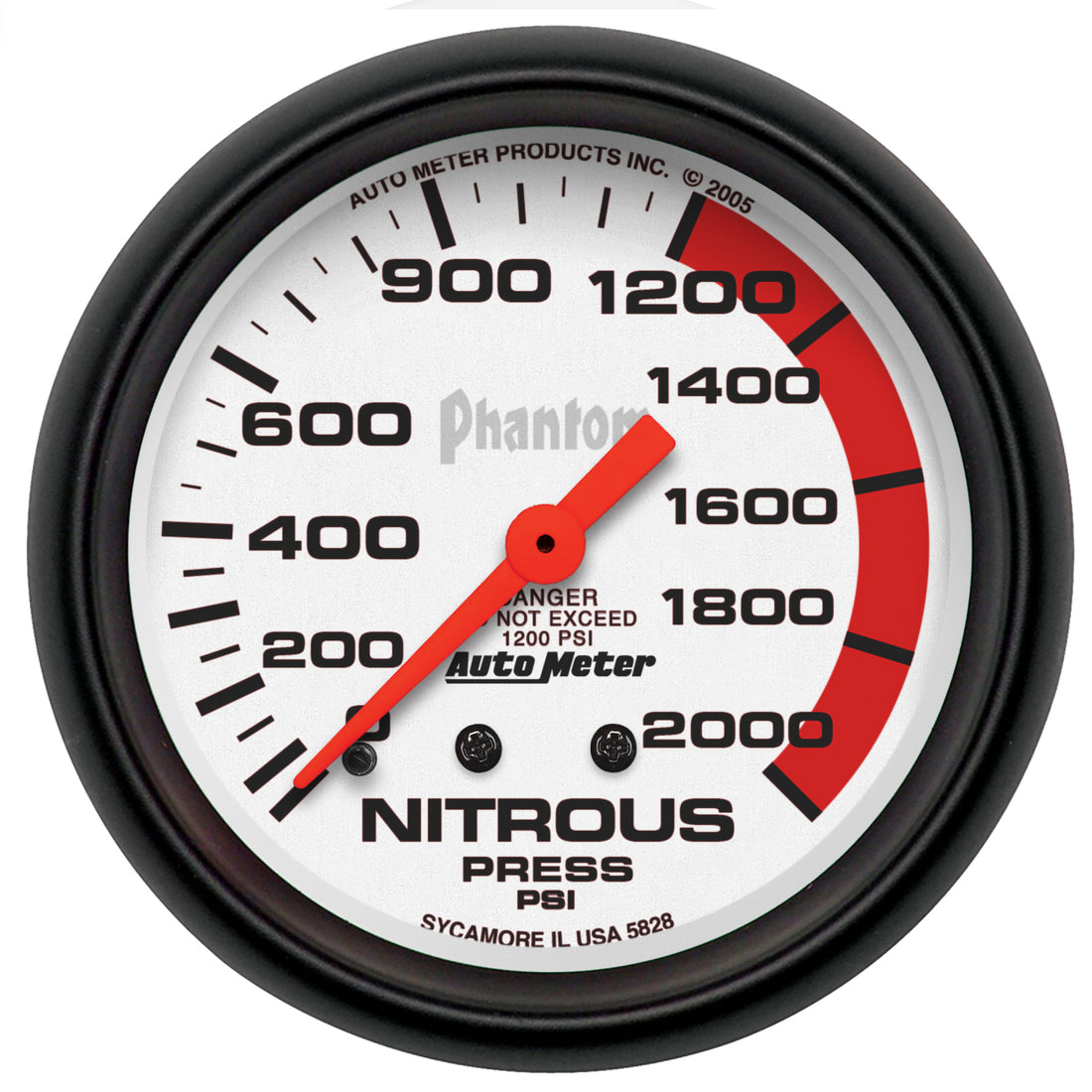AutoMeter 5828 - GAUGE, NITROUS PRESSURE, 2 5/8", 2000PSI, MECHANICAL, PHANTOM 3