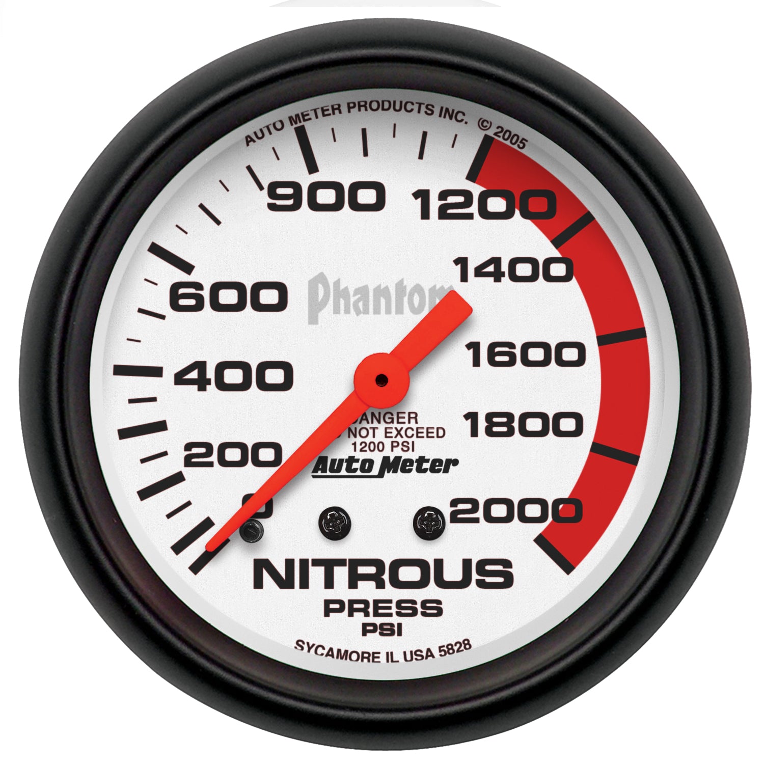 AutoMeter 5828 - GAUGE, NITROUS PRESSURE, 2 5/8", 2000PSI, MECHANICAL, PHANTOM 3