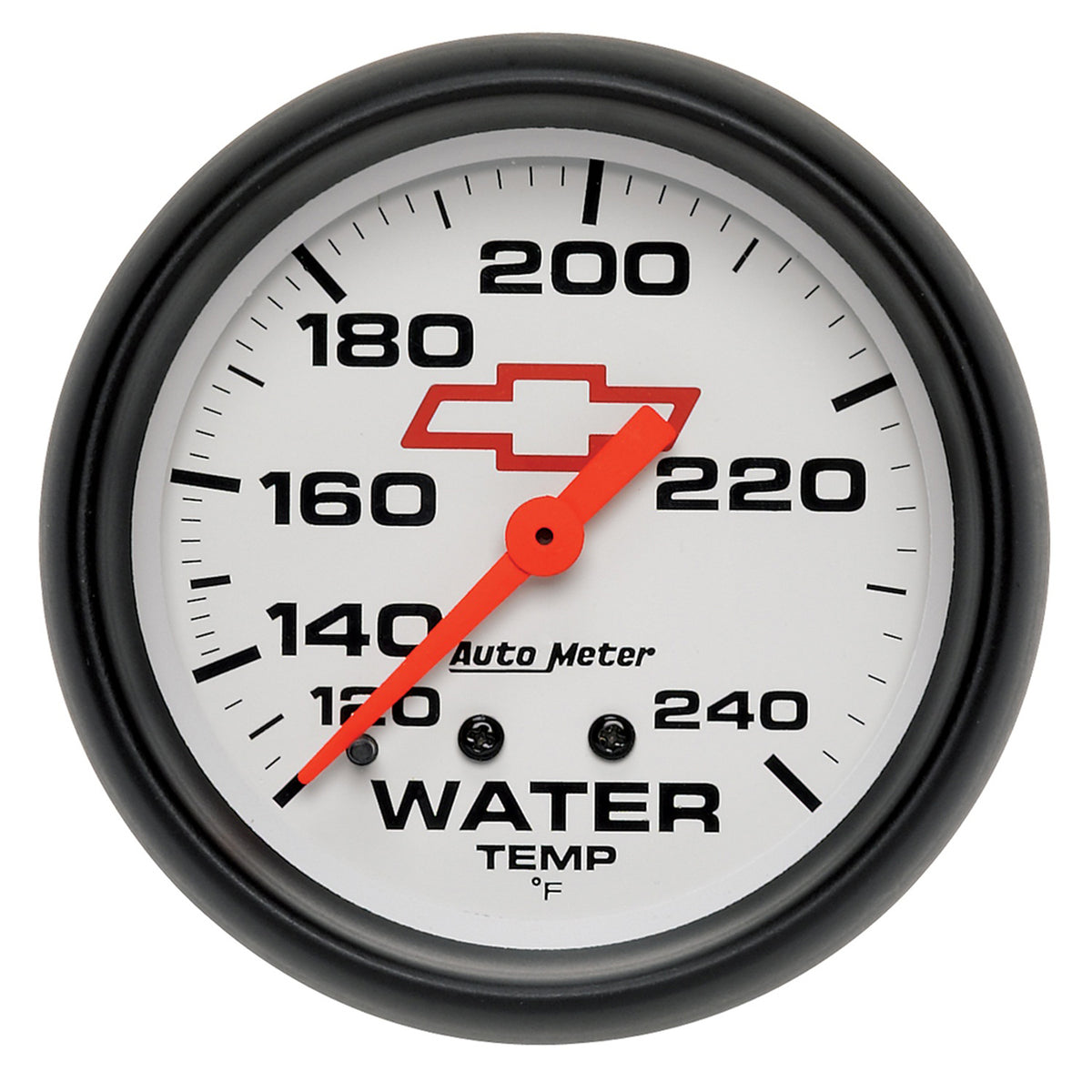 AutoMeter 5832-00406 - GAUGE, WATER TEMP, 2 5/8", 120-240?F, MECHANICAL, CHEVY RED BOWTIE, WHITE 4