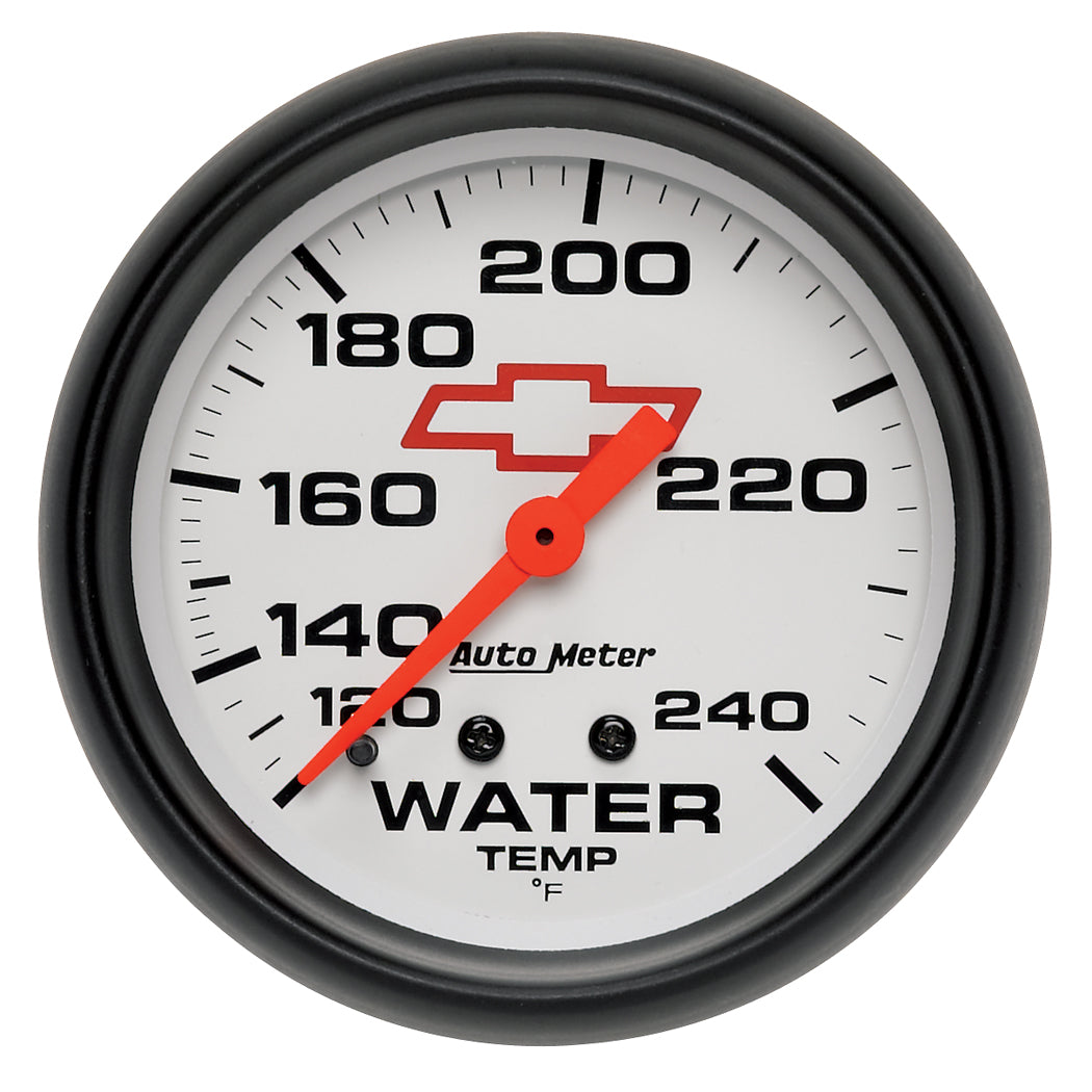 AutoMeter 5832-00406 - GAUGE, WATER TEMP, 2 5/8", 120-240?F, MECHANICAL, CHEVY RED BOWTIE, WHITE 3