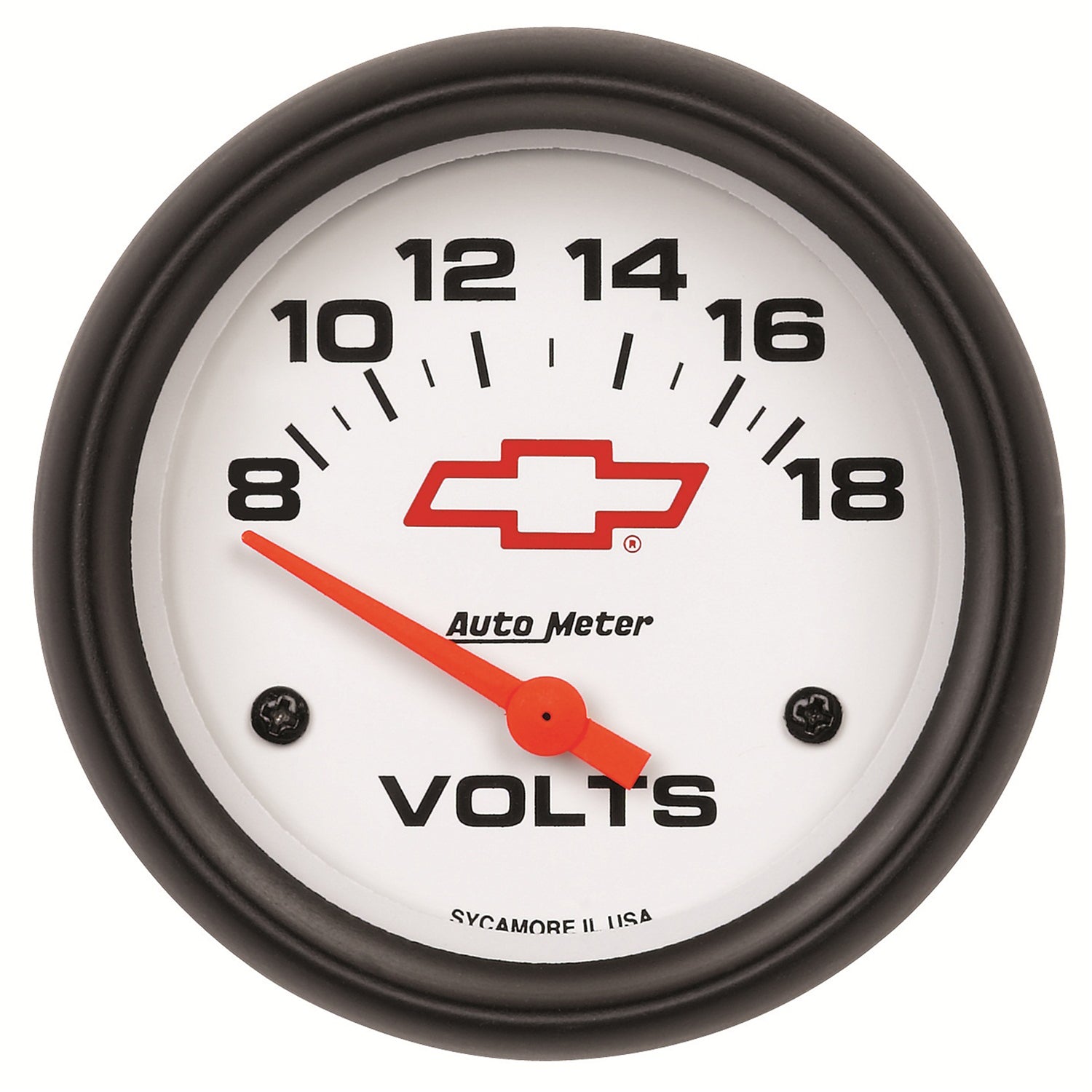 AutoMeter 5891-00406 - GAUGE, VOLTMETER, 2 5/8", 18V, ELECTRIC, CHEVY RED BOWTIE, WHITE 3