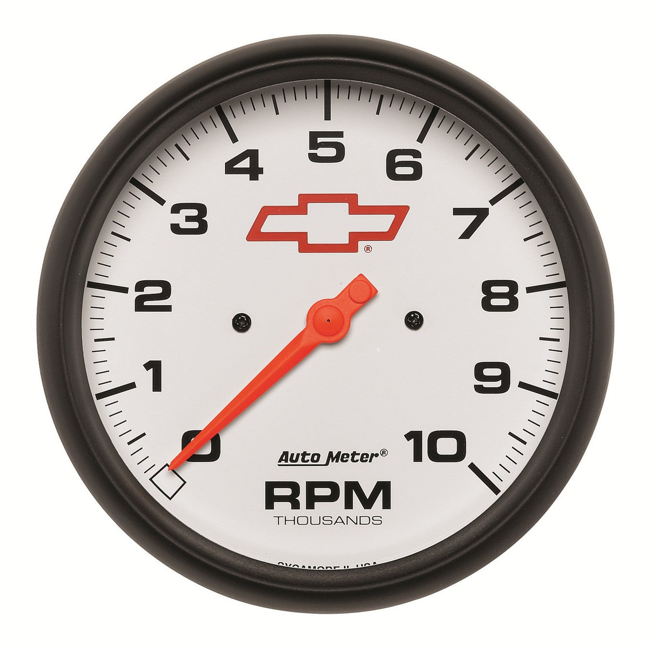 AutoMeter 5898-00406 - GAUGE, TACHOMETER, 5", 10K RPM, IN-DASH, CHEVY RED BOWTIE, WHITE 3