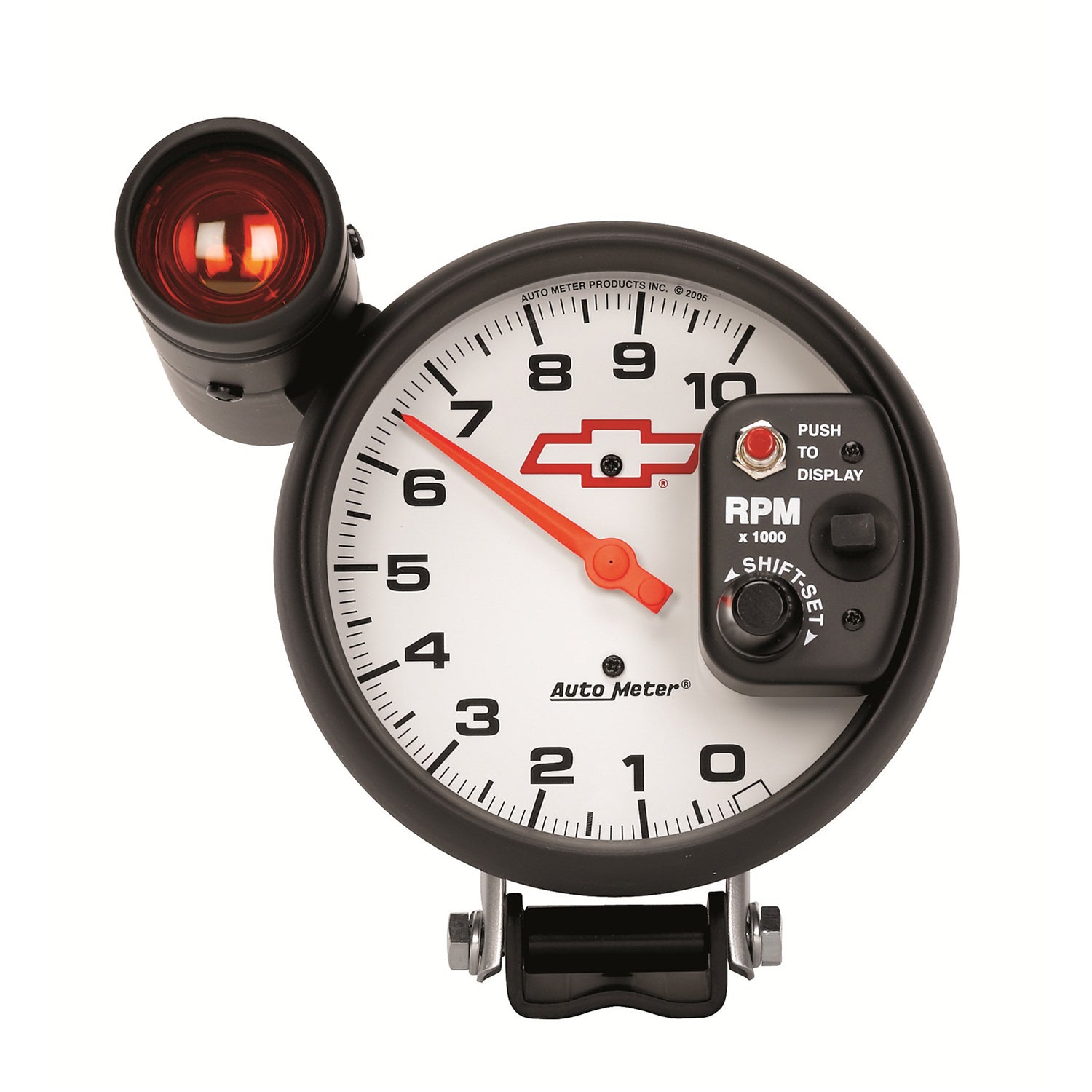 AutoMeter 5899-00406 - GAUGE, TACH, 5", 10K RPM, PEDESTAL W/ EXT. SHIFT-LITE, CHEVY RED BOWTIE, WHITE 3
