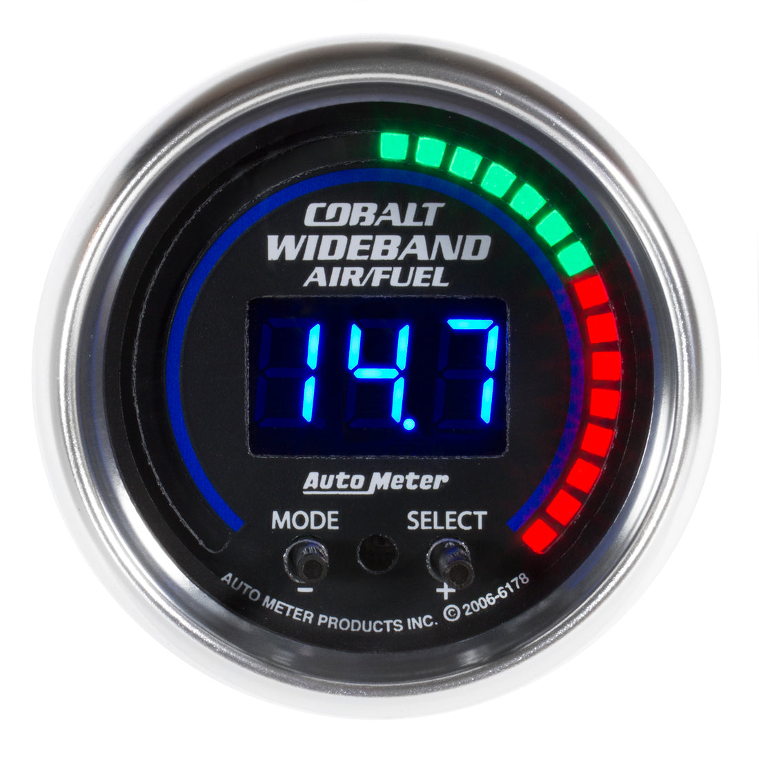 AutoMeter 6178 - GAUGE, AIR/FUEL RATIO-PRO, 2 1/16", 10:1-20:1, DIGITAL W/ PEAK & WARN, COBALT 3