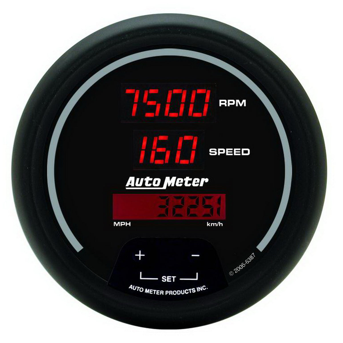 AutoMeter 6387 - GAUGE, TACH/SPEEDO, 3 3/8", 260MPH/260KMH / 10KRPM, PROGRAM, DIG, BLK W/ RD LED 3
