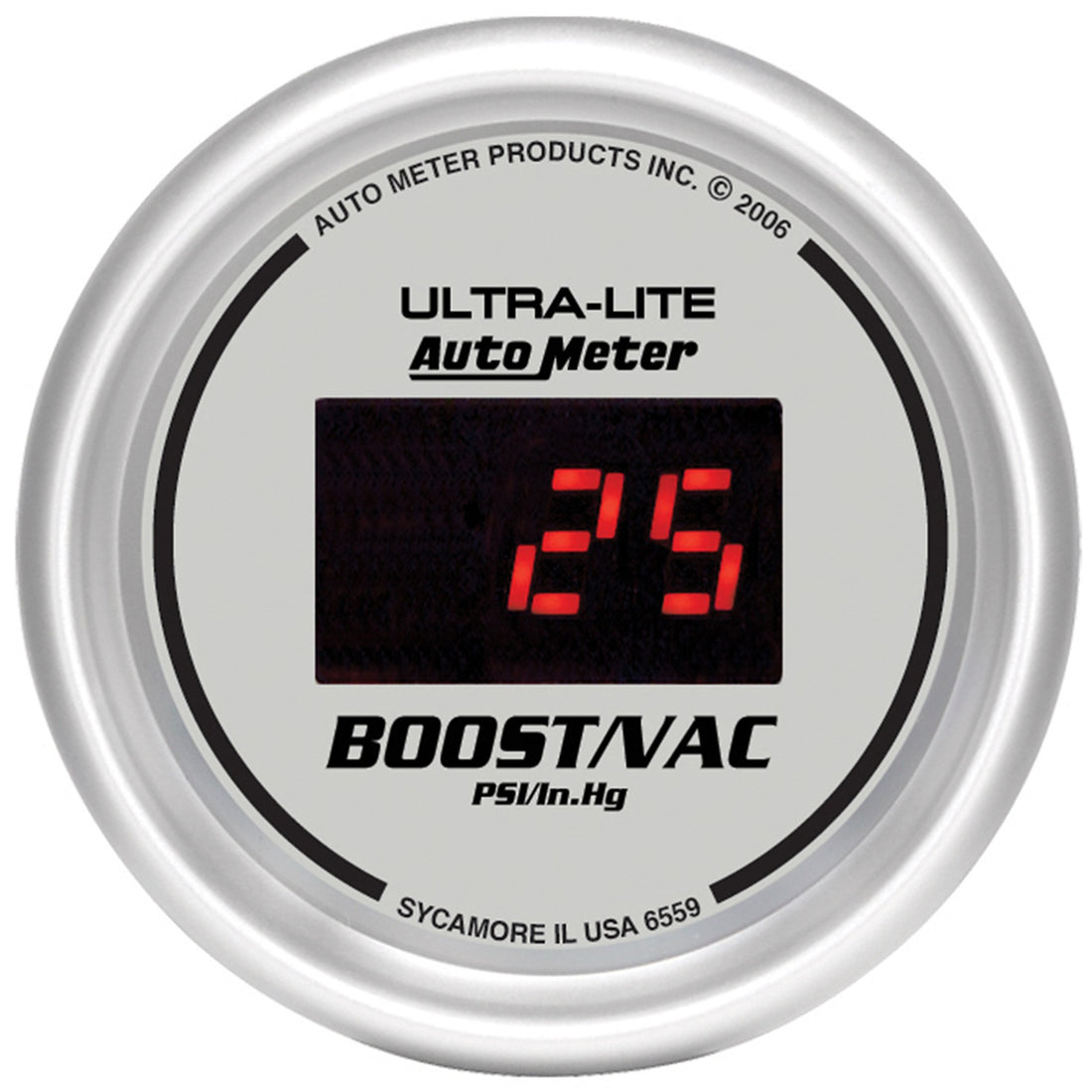 AutoMeter 6559 - GAUGE, VAC/BOOST, 2 1/16", 30INHG-30PSI, DIGITAL, SILVER DIAL W/ RED LED 3