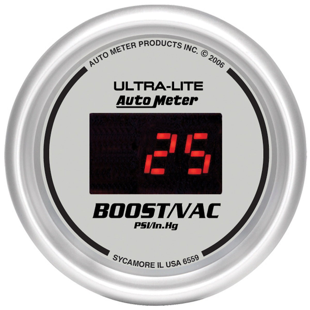 AutoMeter 6559 - GAUGE, VAC/BOOST, 2 1/16", 30INHG-30PSI, DIGITAL, SILVER DIAL W/ RED LED 3