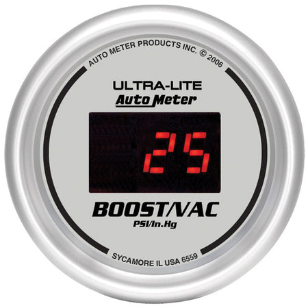 AutoMeter 6559 - GAUGE, VAC/BOOST, 2 1/16", 30INHG-30PSI, DIGITAL, SILVER DIAL W/ RED LED 3