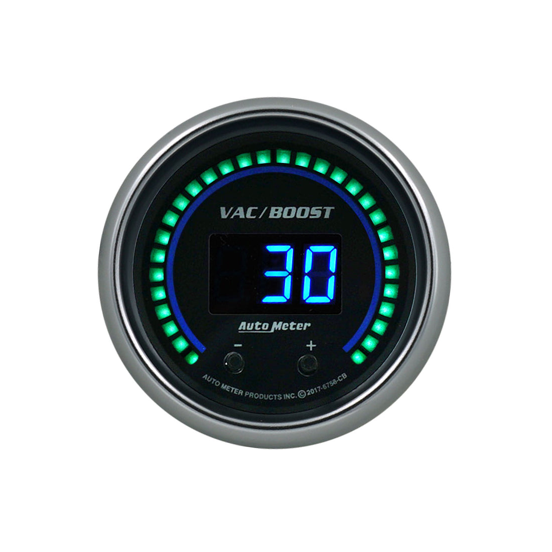 AutoMeter 6758-CB - GAUGE, VAC/BOOST, 2 1/16", TWO CHANNEL, SELECTABLE, COBALT ELITE DIGITAL