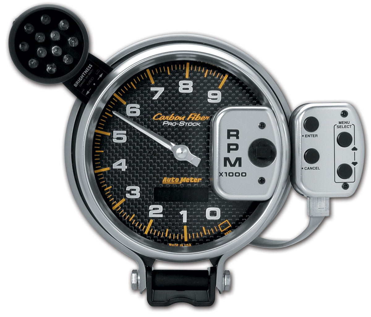 AutoMeter 6835 - GAUGE, TACH, 5", 9K RPM, PRO-STOCK PEDESTAL W/ SUPER LITE & PK MEM, CARBON FIBER 5