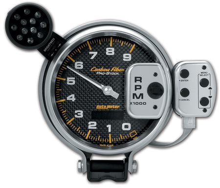 AutoMeter 6835 - GAUGE, TACH, 5", 9K RPM, PRO-STOCK PEDESTAL W/ SUPER LITE & PK MEM, CARBON FIBER 5