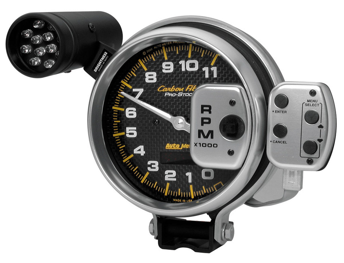 AutoMeter 6836 - GAUGE, TACH, 5", 11K RPM, PRO-STOCK PEDESTAL W/ SUPER LITE & PK MEM, CARBON FIBR 3