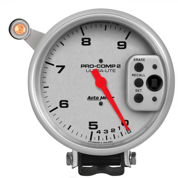 AutoMeter 6854 - GAUGE, TACH, 5", 9K RPM, PEDESTAL W/ QUICK LITE, DUAL RANGE W/PEAK MEMORY, UL 3