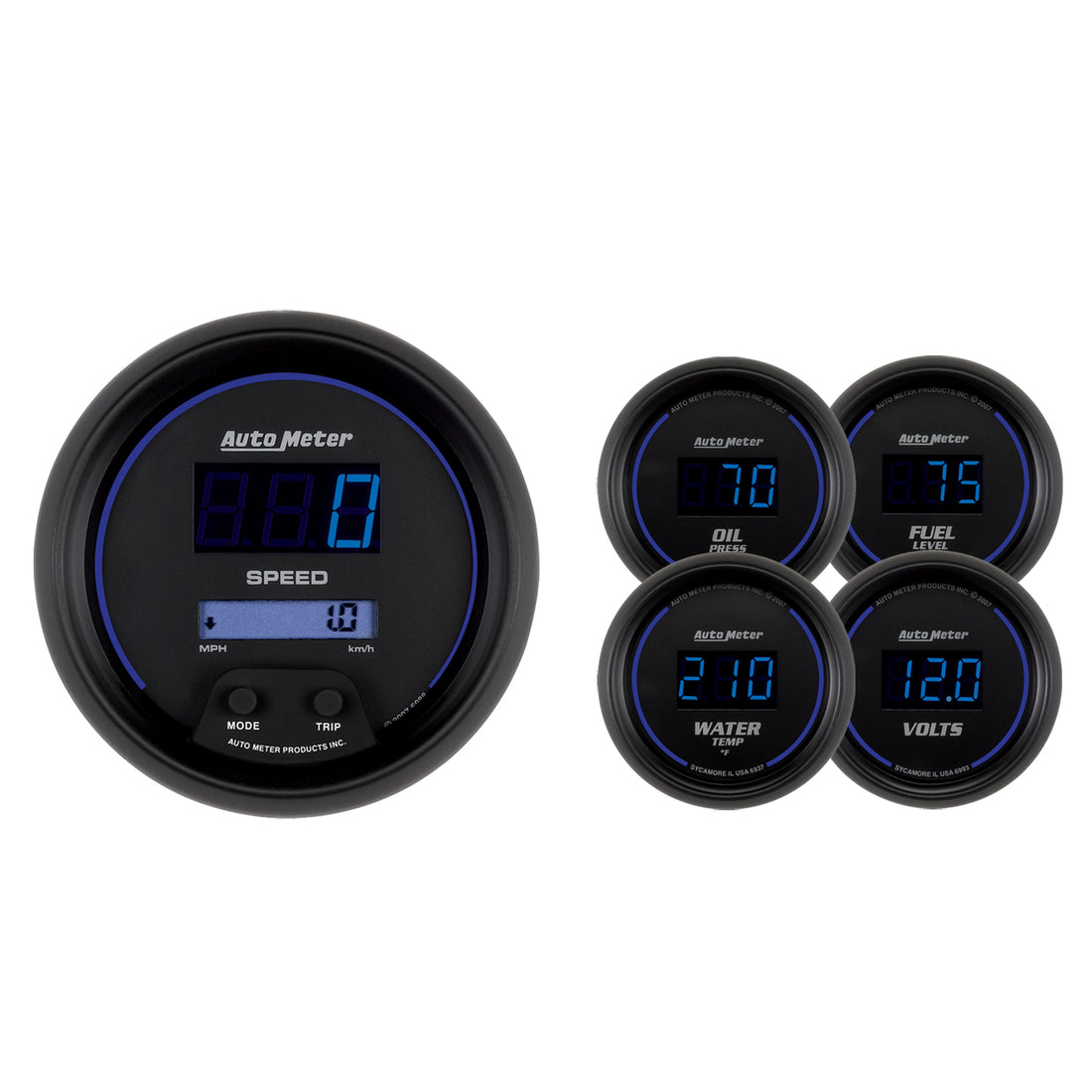 AutoMeter 6900 - GAUGE KIT, 5 PC, 3 3/8" & 2 1/16", ELEC SPEEDOMETER, DIGITAL, BLK W/ BLUE LED 3