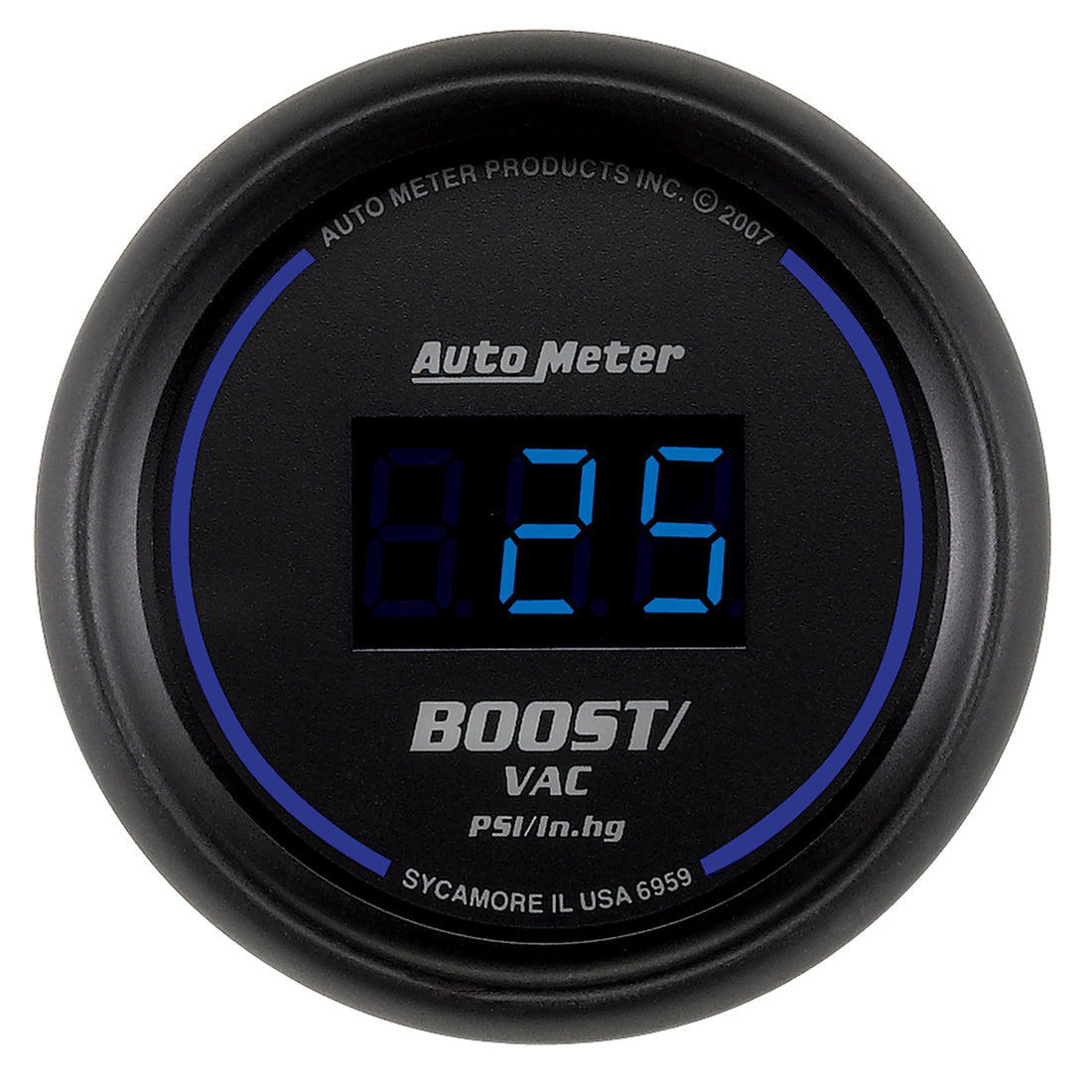 AutoMeter 6959 - GAUGE, VAC/BOOST, 2 1/16", 30INHG-30PSI, DIGITAL, BLACK DIAL W/ BLUE LED
