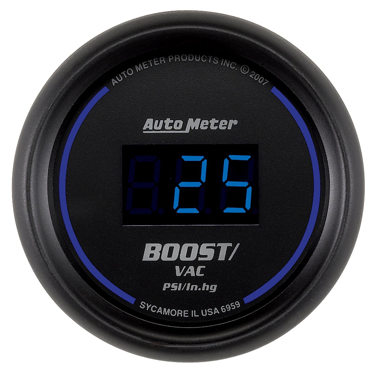 AutoMeter 6959 - GAUGE, VAC/BOOST, 2 1/16", 30INHG-30PSI, DIGITAL, BLACK DIAL W/ BLUE LED