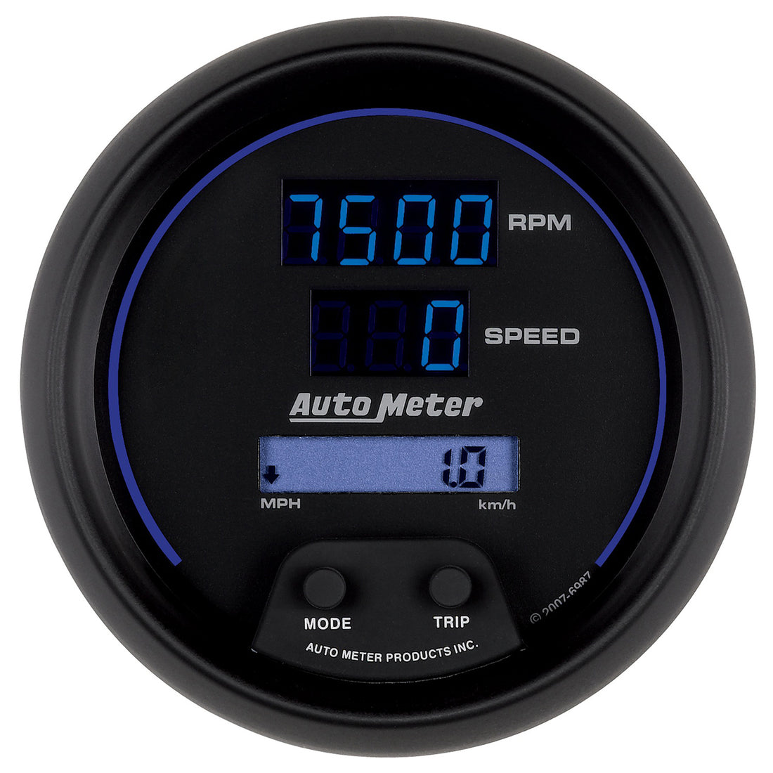 AutoMeter 6987 - GAUGE, TACH/SPEEDO, 3 3/8", 260MPH/260KMH/10KRPM, PRGRAM, DIGITAL, BK W/ BLU LED 3