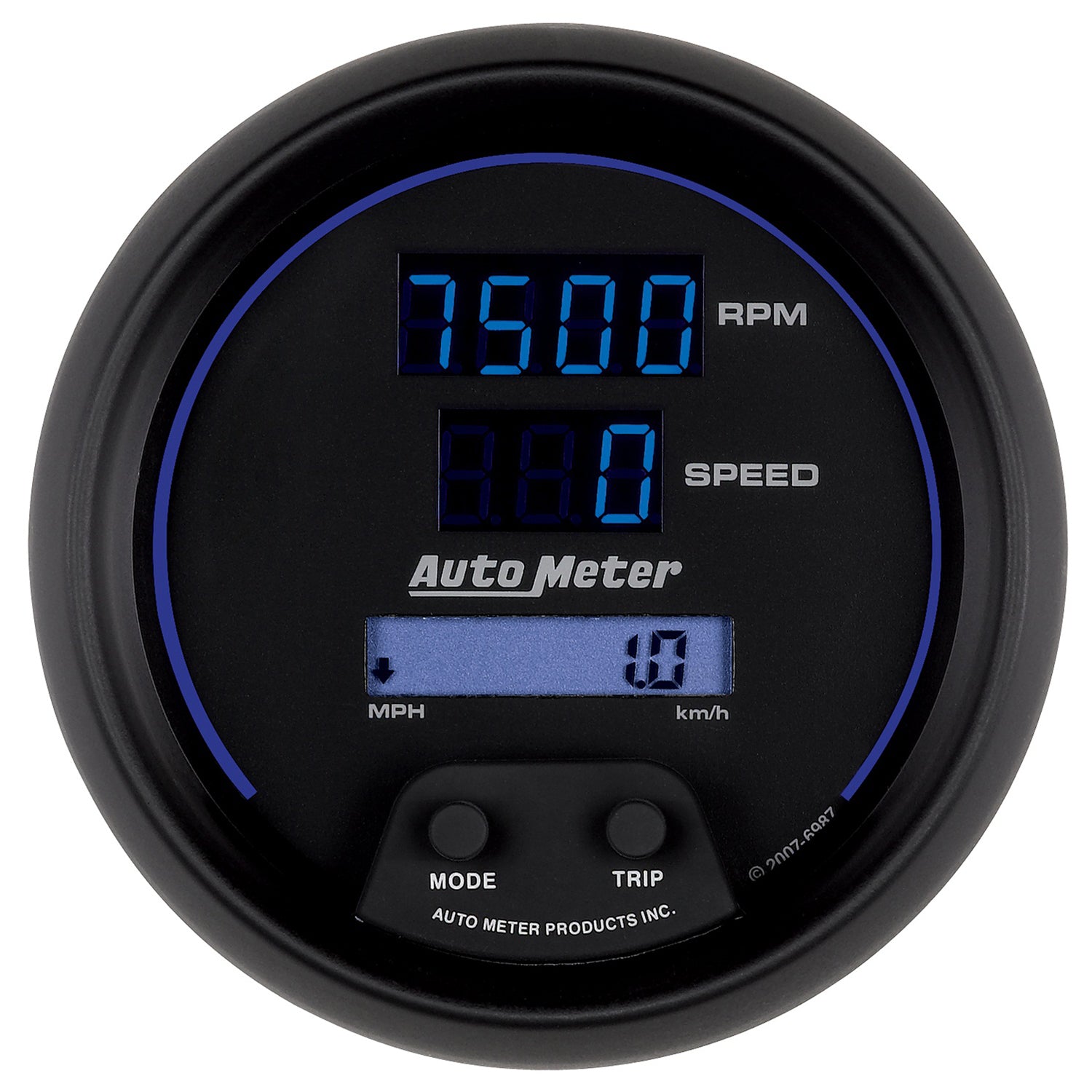 AutoMeter 6987 - GAUGE, TACH/SPEEDO, 3 3/8", 260MPH/260KMH/10KRPM, PRGRAM, DIGITAL, BK W/ BLU LED 3