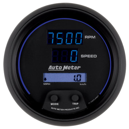 AutoMeter 6987 - GAUGE, TACH/SPEEDO, 3 3/8", 260MPH/260KMH/10KRPM, PRGRAM, DIGITAL, BK W/ BLU LED 3
