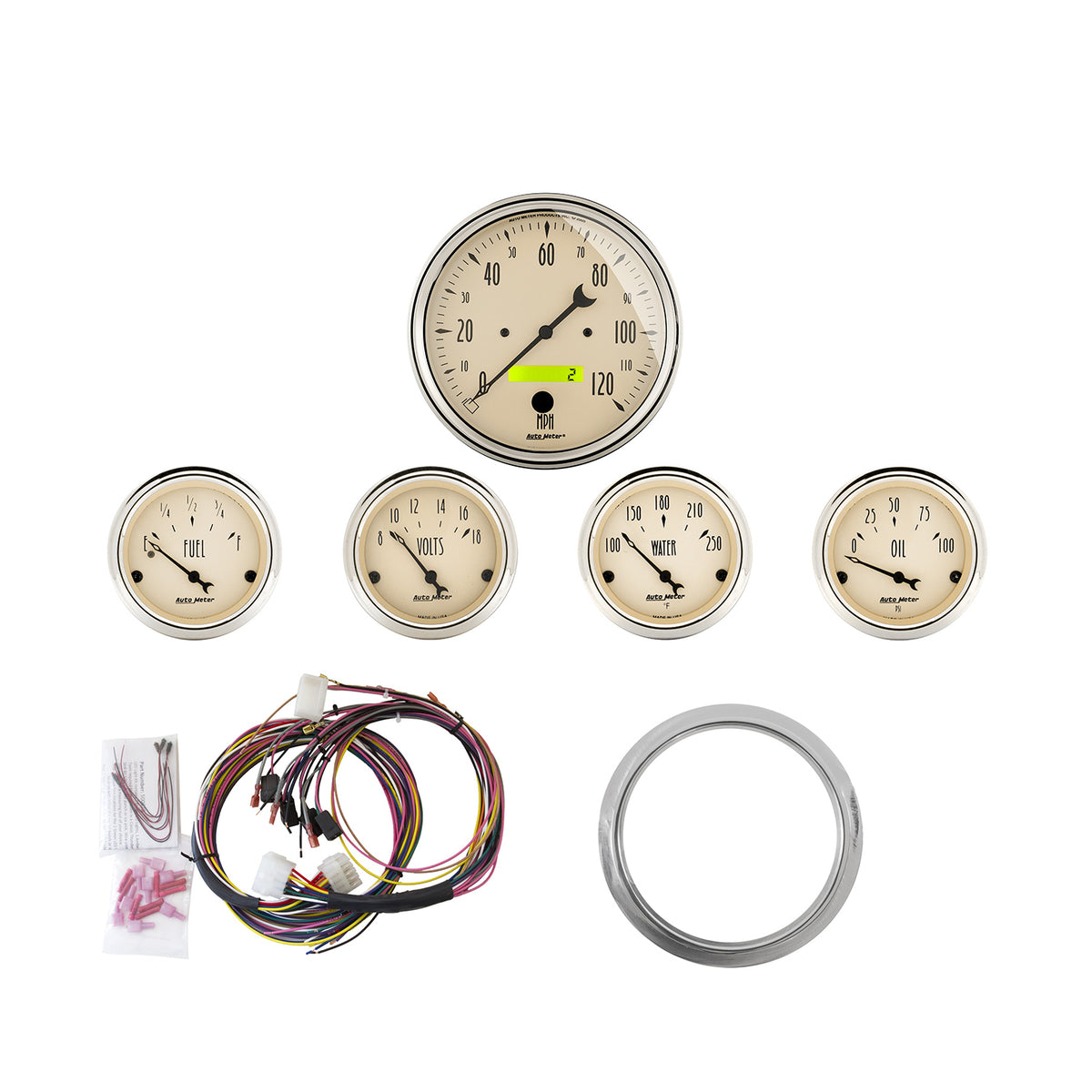 AutoMeter 7034-AB - DIRECT FIT DASH KIT, CHEVY CAR 59-60, MPH/FUEL/OILP/WTMP/BAT, AB 3