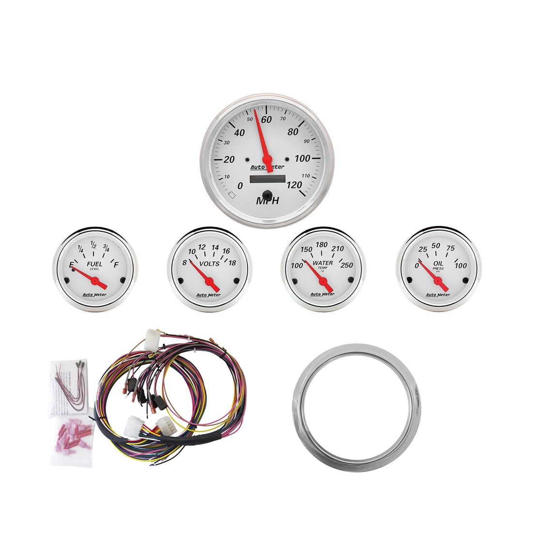 AutoMeter 7034-AW - DIRECT FIT DASH KIT, CHEVY CAR 59-60, MPH/FUEL/OILP/WTMP/BAT, AW 5