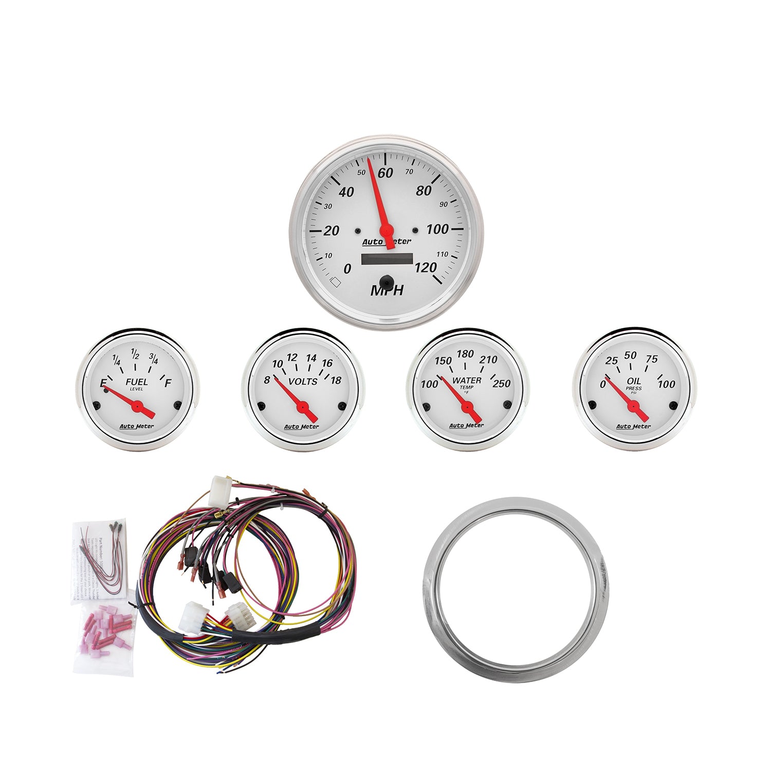 AutoMeter 7034-AW - DIRECT FIT DASH KIT, CHEVY CAR 59-60, MPH/FUEL/OILP/WTMP/BAT, AW 5