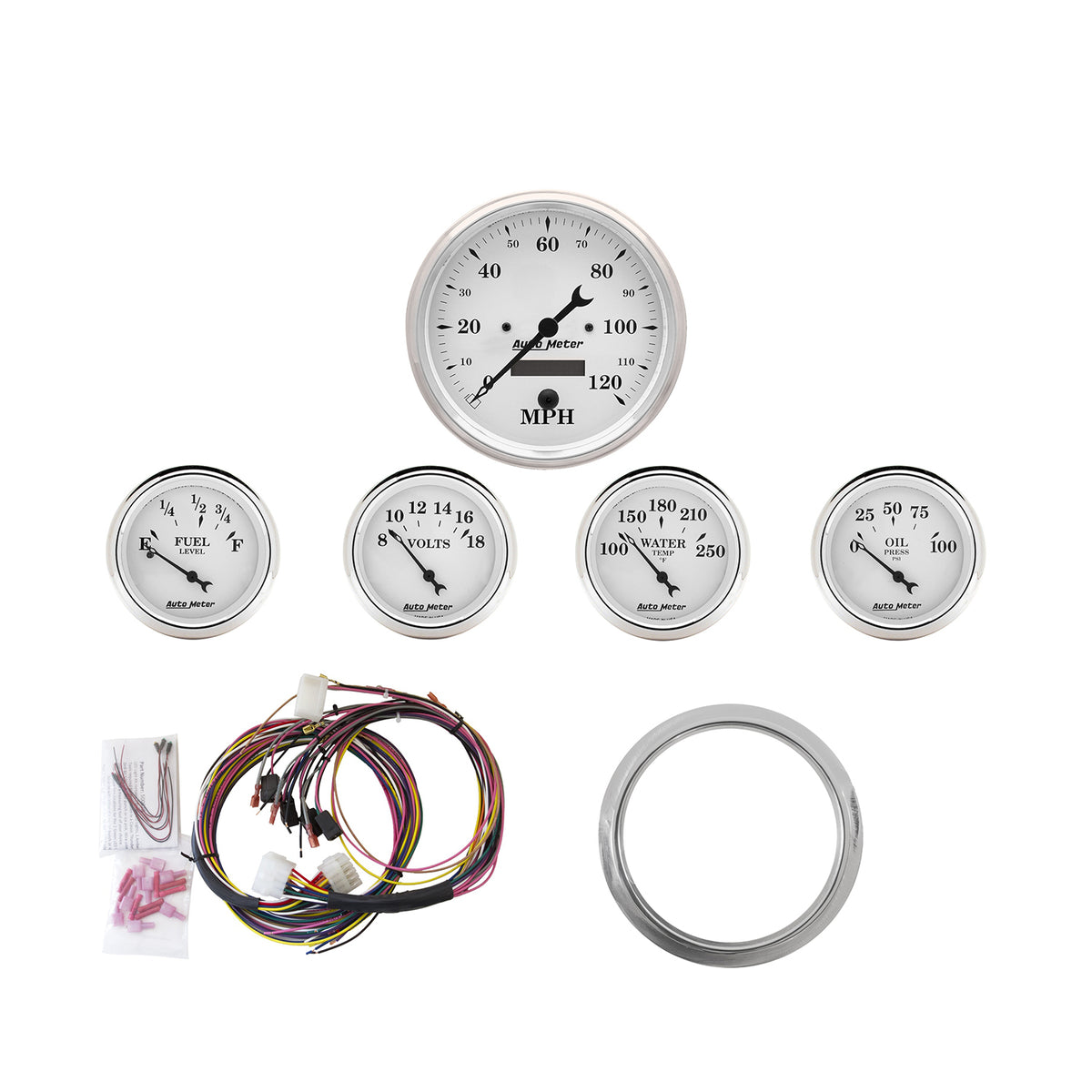 AutoMeter 7034-OTW - DIRECT FIT DASH KIT, CHEVY CAR 59-60, MPH/FUEL/OILP/WTMP/BAT, OTW 5
