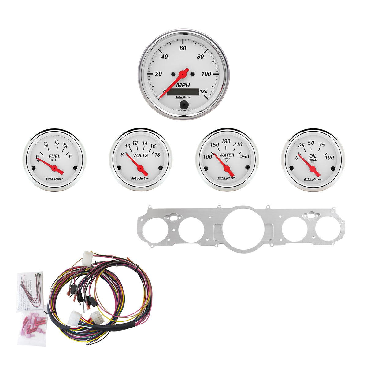 AutoMeter 7035-AW - DIRECT FIT DASH KIT, MUSTANG 65-66, MPH/FUEL/OILP/WTMP/BAT, AW 3