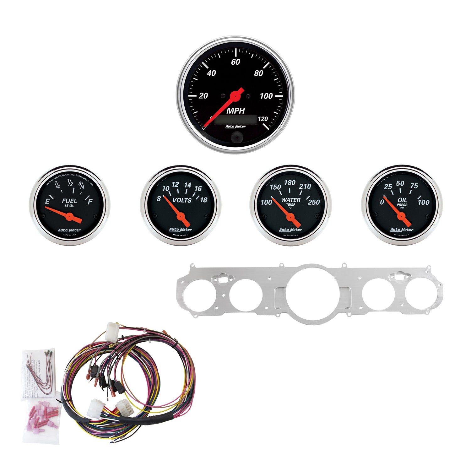 AutoMeter 7035-DB - DIRECT FIT DASH KIT, MUSTANG 65-66, MPH/FUEL/OILP/WTMP/BAT, DB 1