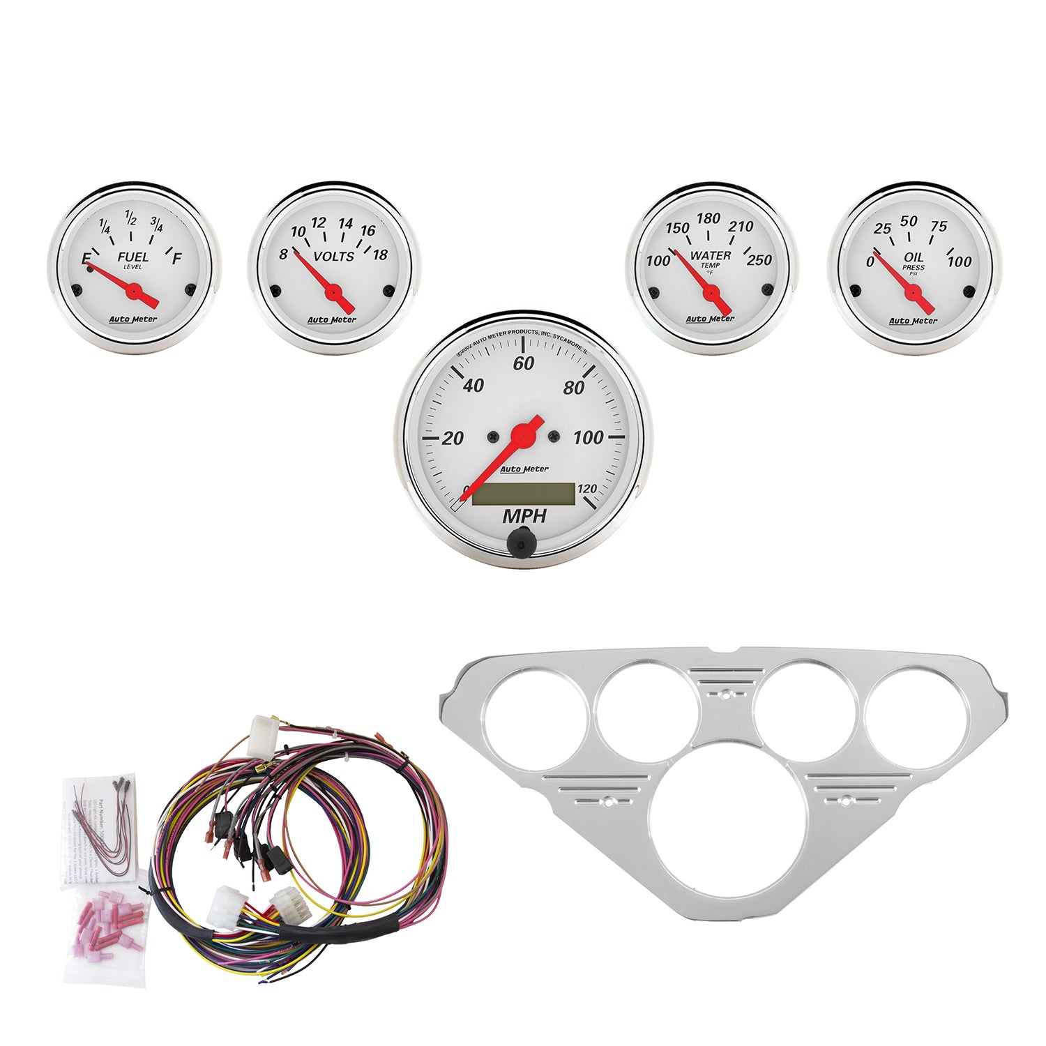 AutoMeter 7036-AW - DIRECT FIT DASH KIT, CHEVY TRUCK 55-59, MPH/FUEL/OILP/WTMP/BAT, AW 3