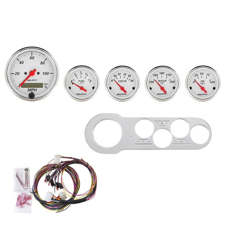 AutoMeter 7042-AW - DIRECT FIT DASH KIT, CHEVY CAR 53-54, MPH/FUEL/OILP/WTMP/BAT, AW 3