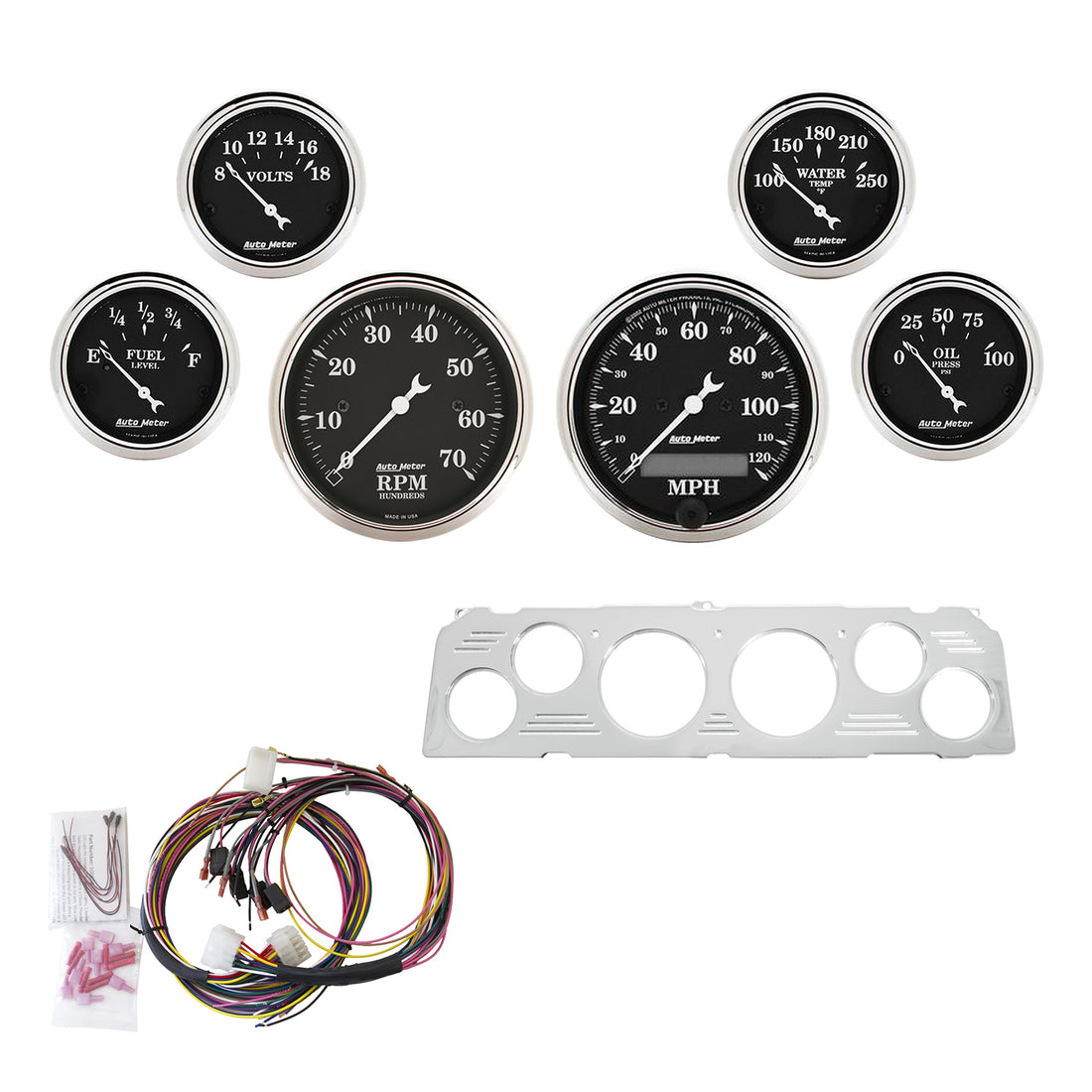 AutoMeter 7043-OTB - DIRECT FIT DASH KIT, CHEVY TRUCK 64-66, TACH/MPH/FUEL/OILP/WTMP/VOLT, OTB 3