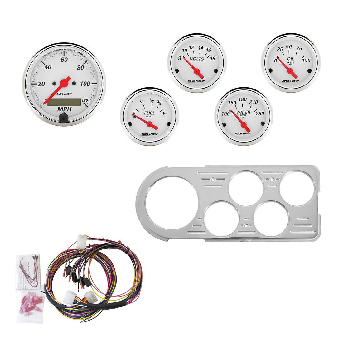 AutoMeter 7046-AW - DIRECT FIT DASH KIT, FORD TRUCK 48-50, MPH/FUEL/OILP/WTMP/BAT, AW