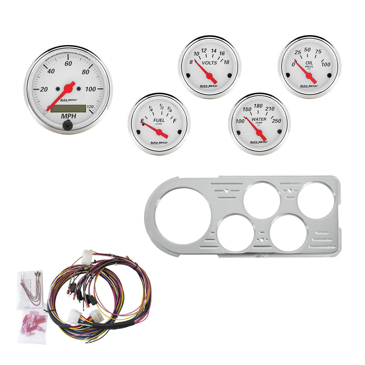 AutoMeter 7046-AW - DIRECT FIT DASH KIT, FORD TRUCK 48-50, MPH/FUEL/OILP/WTMP/BAT, AW