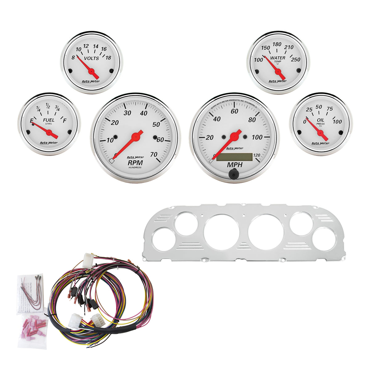 AutoMeter 7047-AW - DIRECT FIT DASH KIT, CHEVY TRUCK 60-63, TACH/MPH/FUEL/OILP/WTMP/VOLT, AW 3