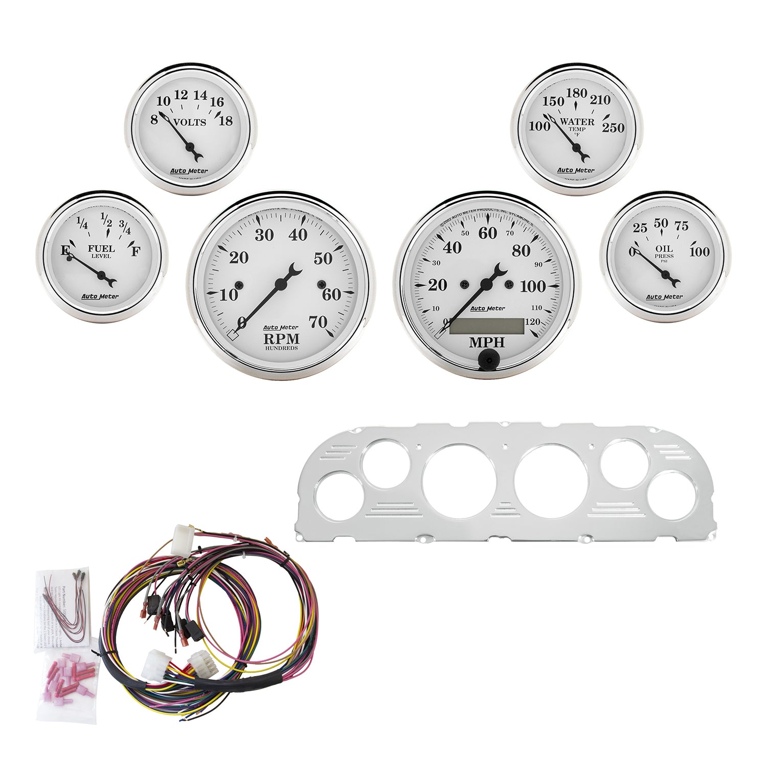 AutoMeter 7047-OTW - DIRECT FIT DASH KIT, CHEVY TRUCK 60-63, TACH/MPH/FUEL/OILP/WTMP/VOLT, OTW 3