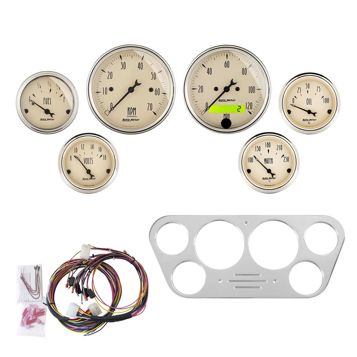 AutoMeter 7048-AB - DIRECT FIT DASH KIT, FORD TRUCK 53-55, TACH/MPH/FUEL/OILP/WTMP/VOLT, AB 3