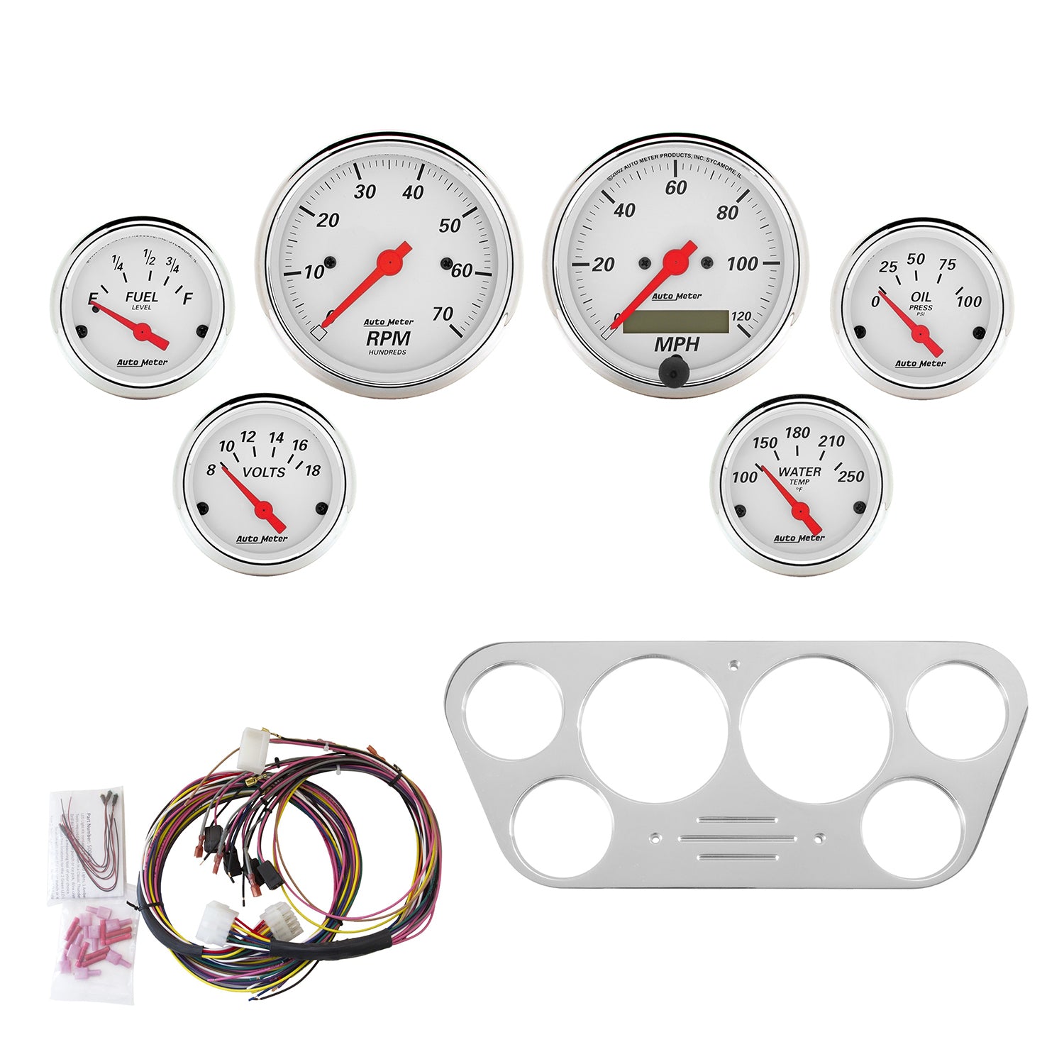 AutoMeter 7048-AW - DIRECT FIT DASH KIT, FORD TRUCK 53-55, TACH/MPH/FUEL/OILP/WTMP/VOLT, AW 4