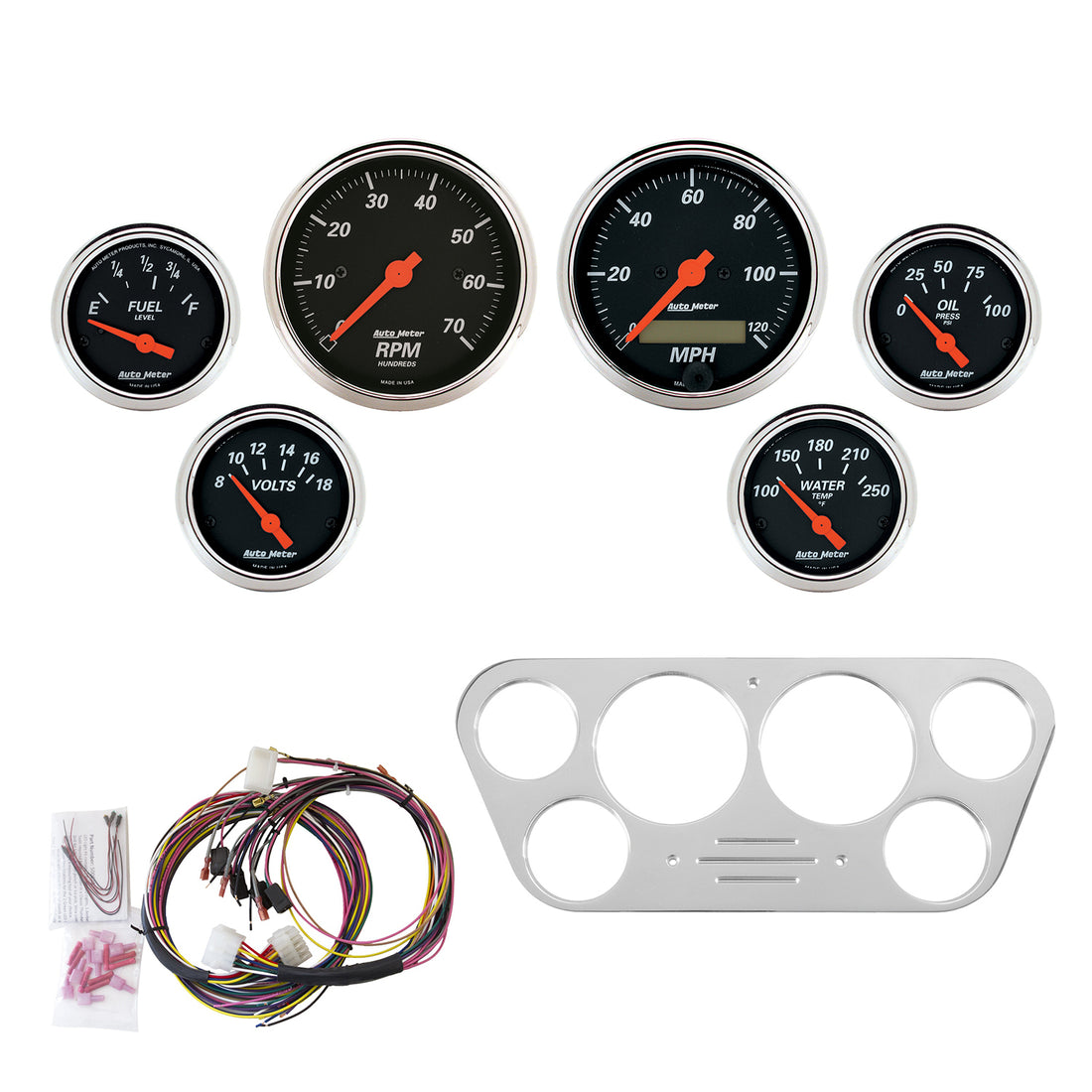 AutoMeter 7048-DB - DIRECT FIT DASH KIT, FORD TRUCK 53-55, TACH/MPH/FUEL/OILP/WTMP/VOLT, DB 3